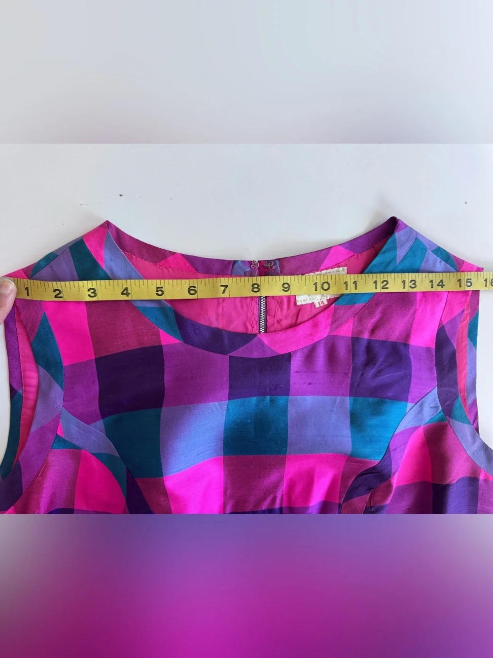 Vintage 60s Johnson Dong Hong Kong Vibrant Mod Secretary Geek Plaid Belted Dress